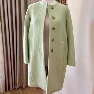 NWOT J Crew SZ 0P Stadium Cloth Wool Blend Button Front Spearmint Coccoon Coat